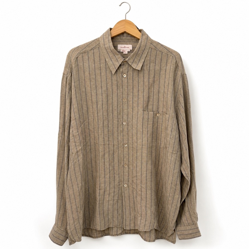Ermenegildo Zegna Mens XXL Linen Cotton Striped Long Sleeve Button Down Shirt